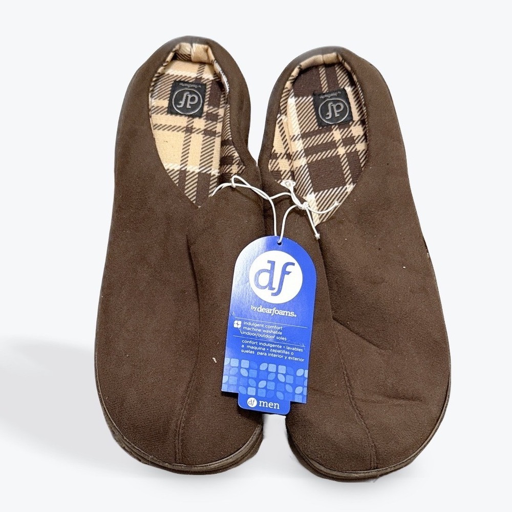 Dearfoams Men's Espresso Brown Moccasin Slippers Size Medium 9-10 Machine Wash
